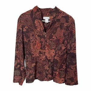 Dressbarn Paisley Mandarin Collar Zip Front Jacket - Size L
